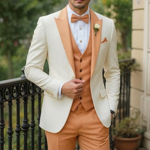 Tuxedo Rose Gold Vest And Tie Mens Slim Fit Pink Tuxedo Suit With Black  Trim