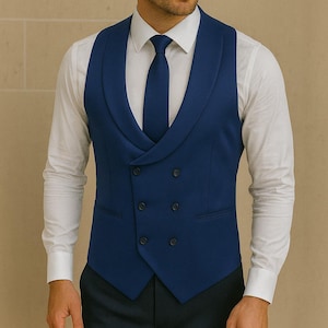 Royal Blue Double Breasted Waistcoat: Elegant Tuxedo Vest