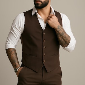 Men&#39;s Brown Slim Fit Waistcoat: Custom Tailored Wedding Vest For Men