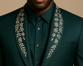 Emerald Green Embroidered Tuxedo Suit: Men's Wedding Outfit