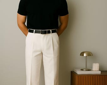 Men's Formal Tailored Fit Lightweight Trouser Pearly White Business Suit  Work Wear Casual Tapered Wedding Office Party Dress Pants - Etsy