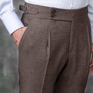 Brown Gurkha Pants: High Waist Pleated Trousers, Tailored Fit