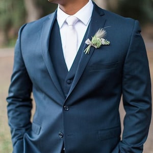 Elegant Navy Blue Slim Fit 3-Piece Suit – Modern Formal Attire with Jacket, Waistcoat, and Trousers – Perfect for Weddings and Business