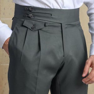 Mens High Waist Pleated Dress Pants – Formal Trousers with Side Tab Adjusters, Tailored Fit for Weddings, casual wear and Office