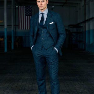 Blue 3-Piece Slim Fit Suit with Vest – Elegant Formal Attire for Weddings, Parties, Business, and Special Occasions
