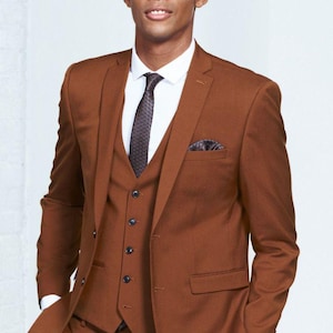 Men&#39;s Slim Fit 3-Piece Suit: Brown Wedding & Business Outfit