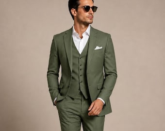 Men Green 3 Pc Wedding Suits for Mens Gift for Him