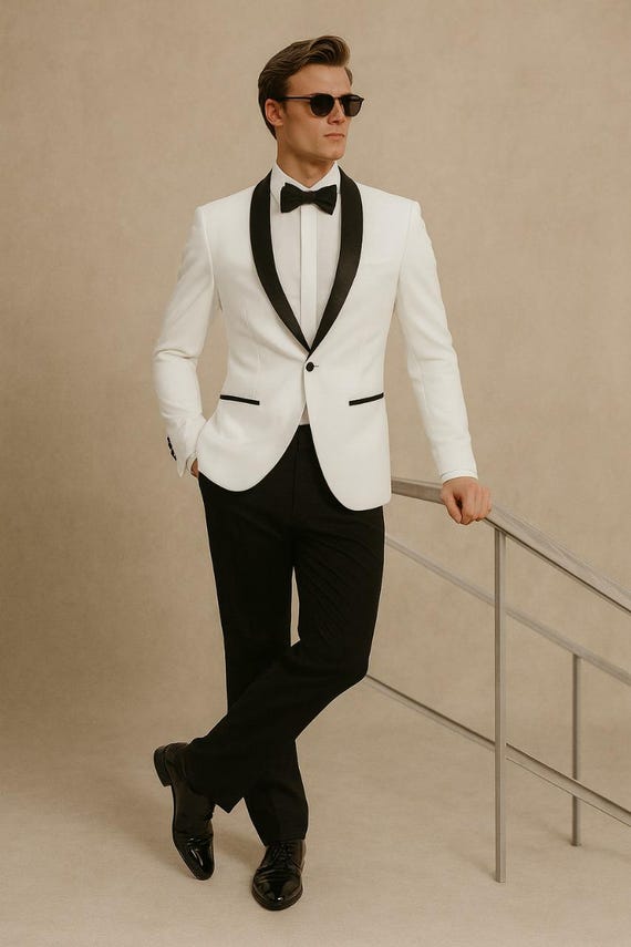 black white formal dress men Men's and Tuxedo 2pc Suit Prom Wedding Groom Suits Gifts black and white semi formal men