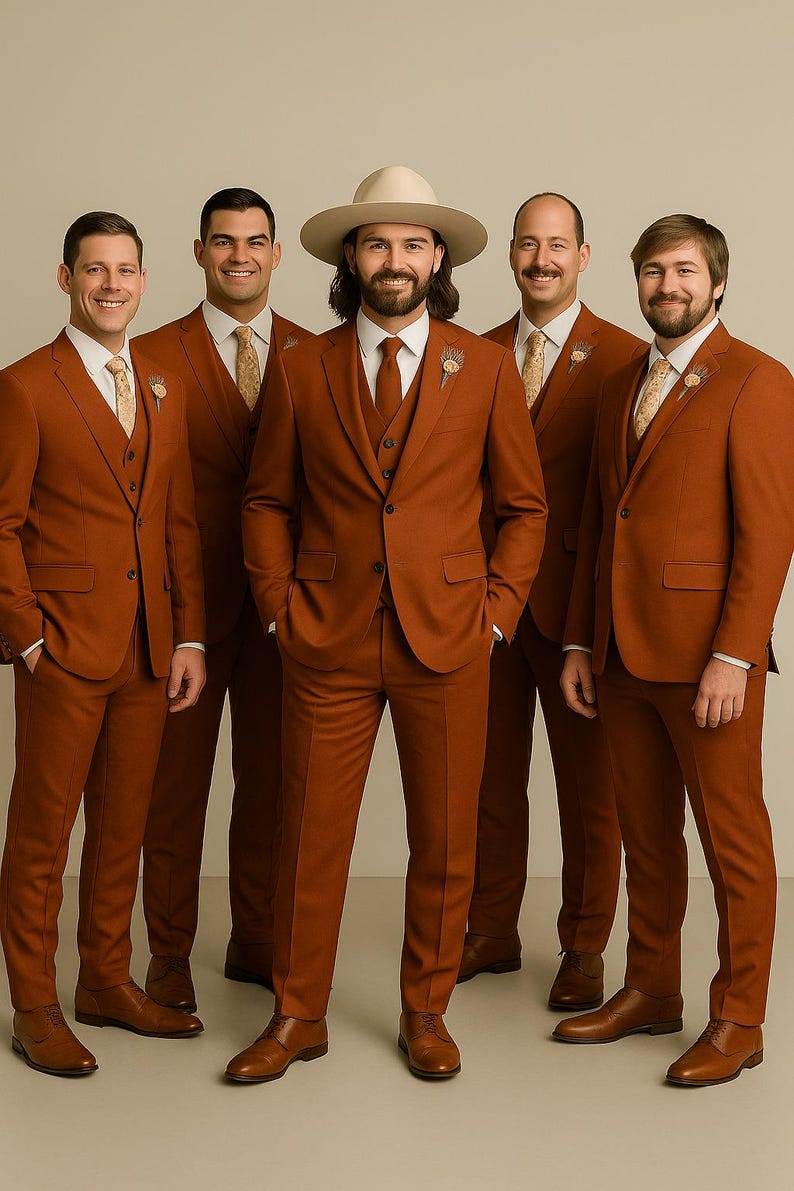 Rust Color Vest Rust Slim Fit 3-piece Suit: Custom Tailored Wedding Attire - Etsy