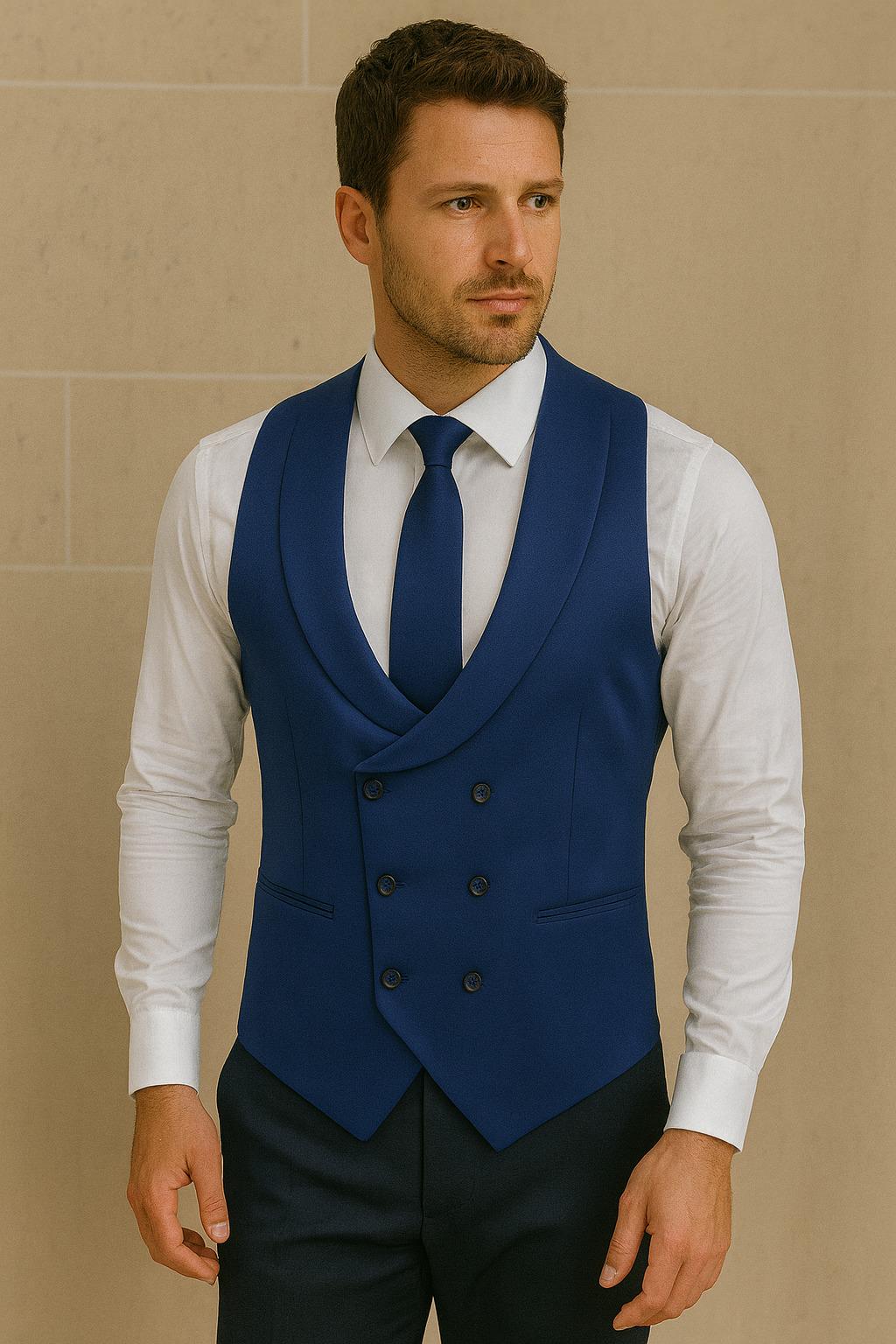 blue dress shirt with vest Royal Double Breasted Waistcoat: Elegant Tuxedo Terry Wolfinger Ariosa | LIME High-Neck Mens Suit Vest Core Colors:Juniper Green