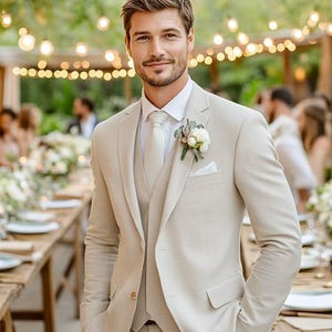 Men Suits cream 3 Piece Slim Fit  Wedding Groom Party Wear Coat Pant, Wedding Groom Suit, Engagement Suit, Beige Slim Fit Suit