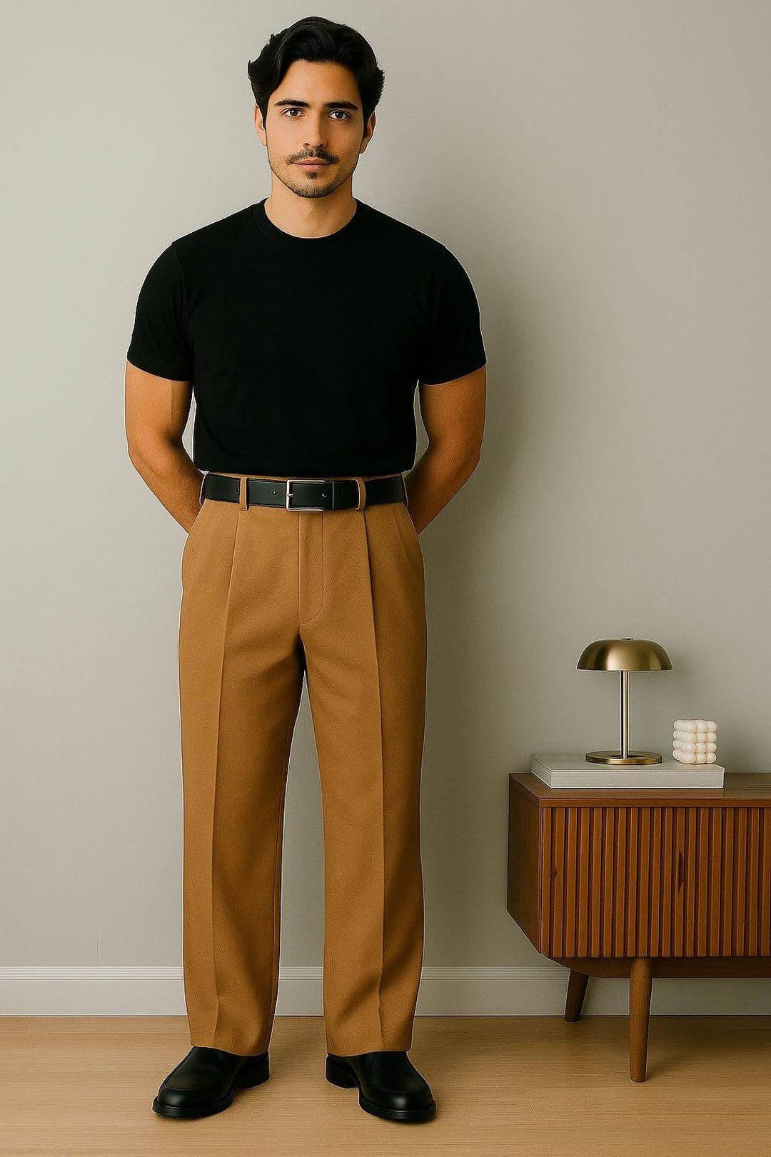 tan dress pants Ferrecci Men's Halo Tan Slim Fit Flat-Front Dress Pants 46x30 main image 0
