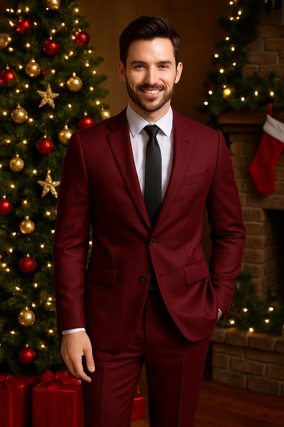 Men's Custom Tailored Red Christmas Suit | Festive 2PC Outfit