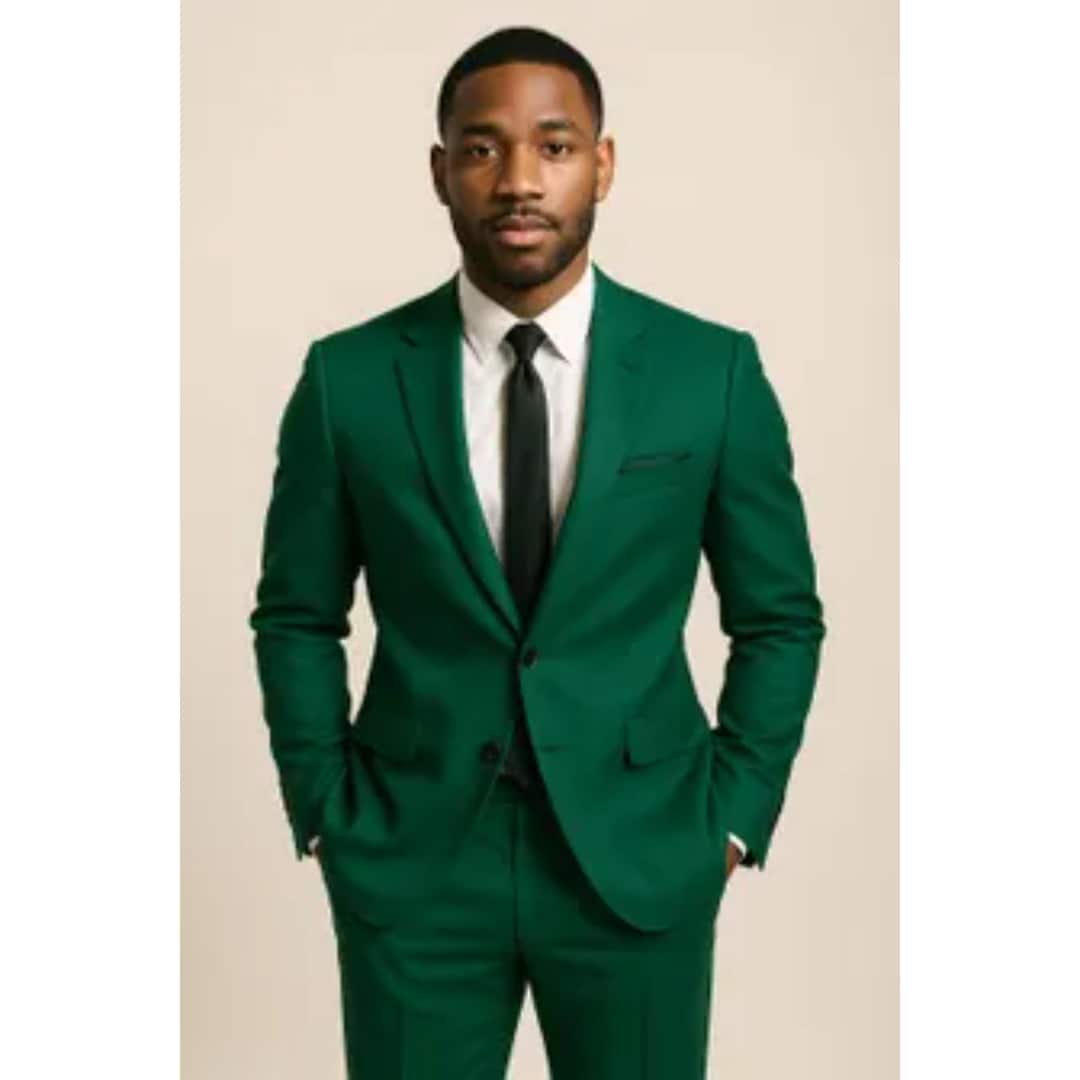 green dress man Tailored Fit Dark Suit: Two-piece Modern Men's Suit group_holiday 24