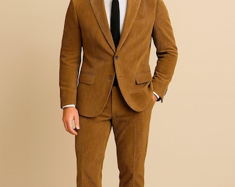 Caramel Brown Corduroy Suit: Slim Fit Blazer & Trousers