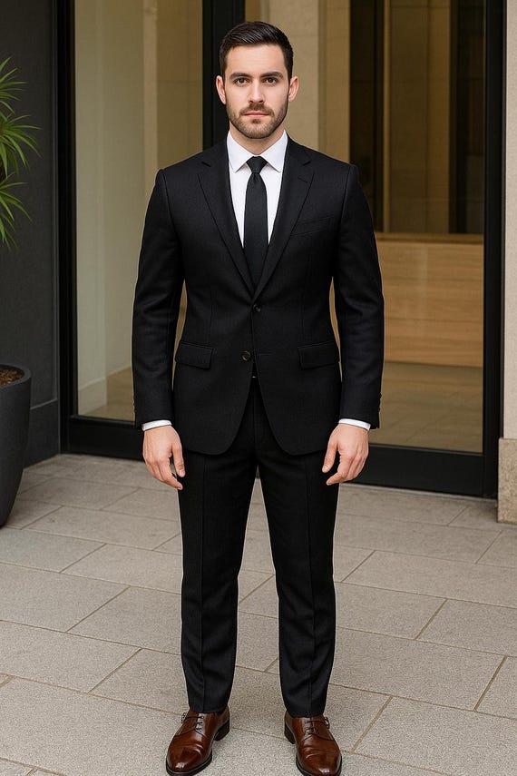 Men Slim Fit Black 2 pc suit For Wedding Groom Prom Formal Wear