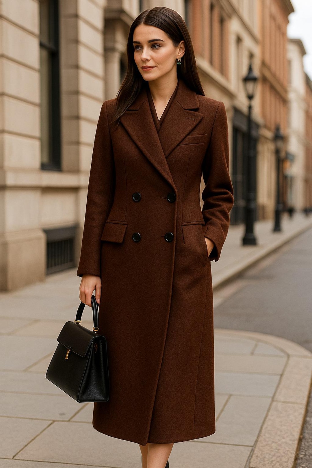 Stylish Brown Tweed Wool Coat - Double-breasted Long Overcoat - Etsy