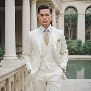 Men Suits cream 3 Piece Slim Fit  Wedding Groom Party Wear Coat Pant, Wedding Groom Suit, Engagement Suit, Beige Slim Fit Suit