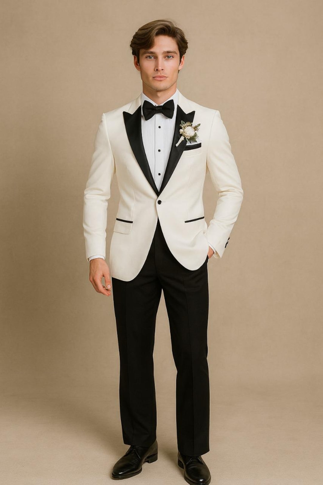 男性用黒と白のタキシード2ピーススーツ（結婚式、新郎、ギフト用