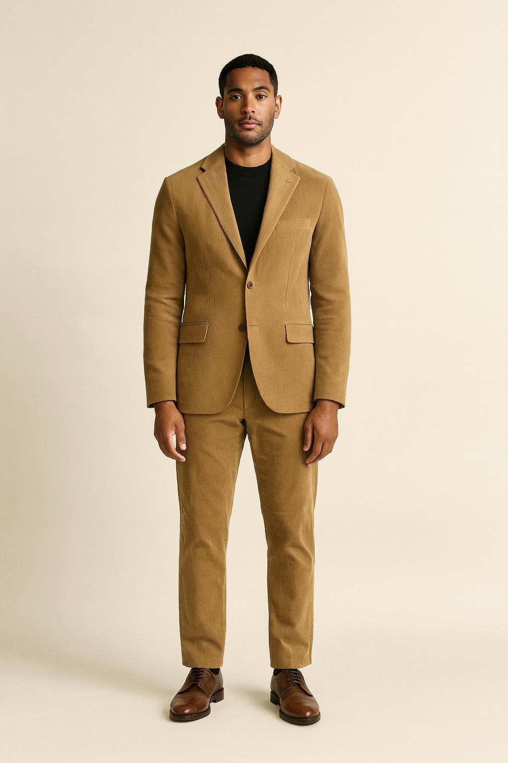 Men Handmade Camel Brown Corduroy Suit: Tailored Blazer & Trousers