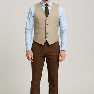 Slim Fit Beige Waistcoat: Elegant Tailored Vest for Men