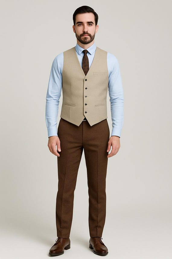 Slim Fit Beige Waistcoat: Elegant Tailored Vest for Men