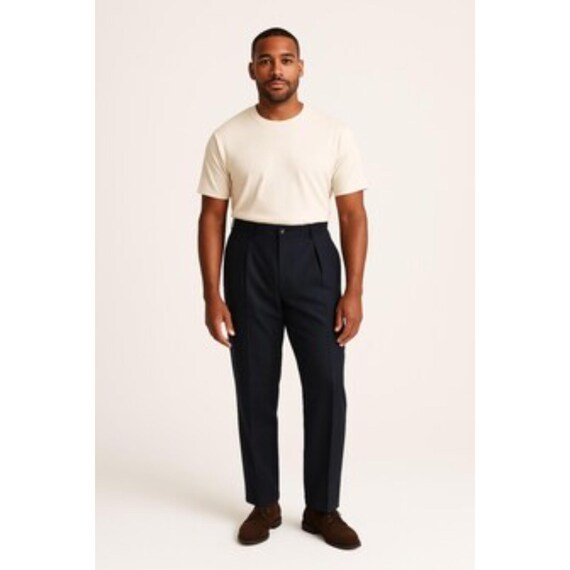 high waisted navy dress pants Men's Waist Trousers: Tailored Pleated mob gown