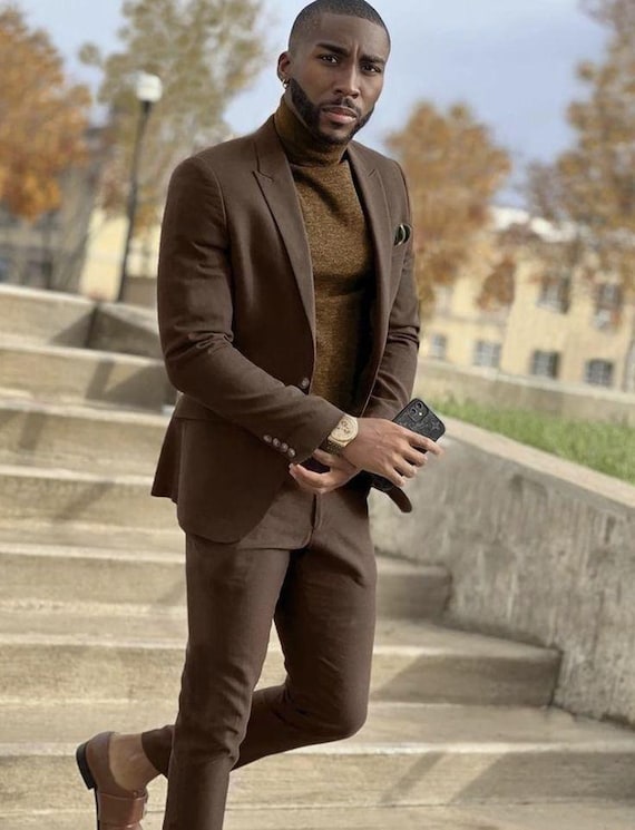 brown formal dress for men Men's Slim Fit Suit: Elegant Wedding Attire formal dress for men