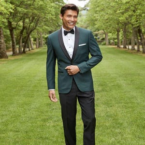 Men’s Green Tuxedo with Black Shawl Lapel – One Button Dinner Jacket with Matching Pants, Modern Formal Wear for Weddings and Parties