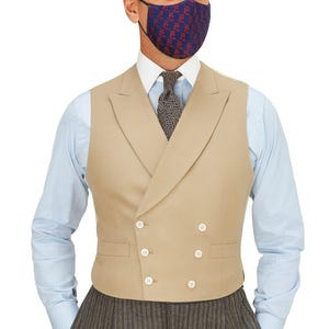 Beige Double Breasted Waistcoat: Men&#39;s Formal Suit Vest, Tailored Gilet