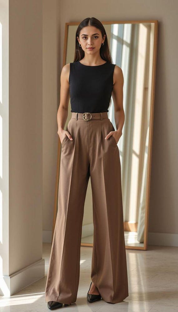 Palazzo Pants Trousers Office Elegant Women's High Waist Wide Leg
