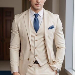 Elegant Cream 3-Piece Suit for Men – Perfect Formal Wear, Ideal for Weddings, Parties, Business, and Special Occasions