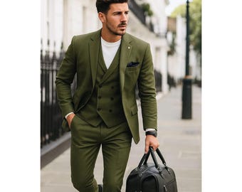 Traje de hombre de 3 piezas color verde oliva / Traje formal de boda a medida