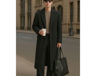 Men’s Black Wool Overcoat | Classic Tailored Winter Coat