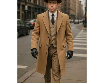 Abrigo largo de lana marrón para hombre, ideal para ocasiones formales de invierno.