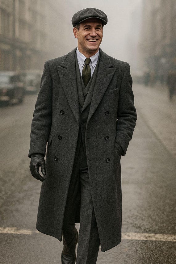 Grey Tweed Wool Overcoat for Men - Classic 1920sWinter Tailored Men Outerwear