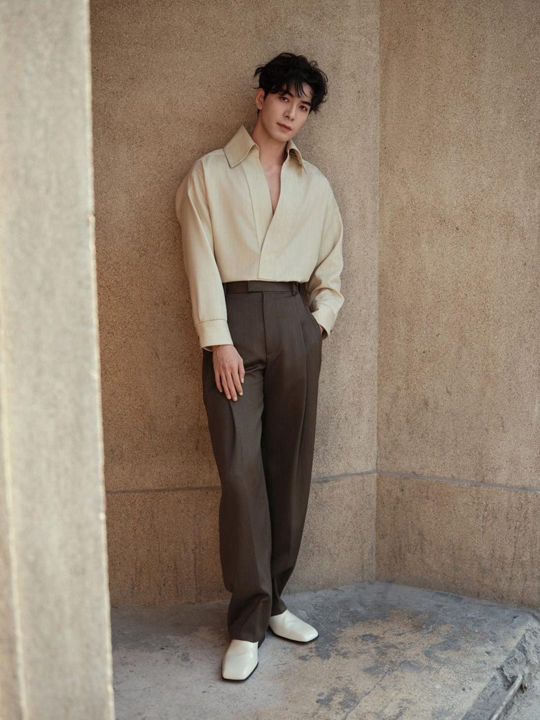 brown pleated dress pants Manhattan Pleated Trousers