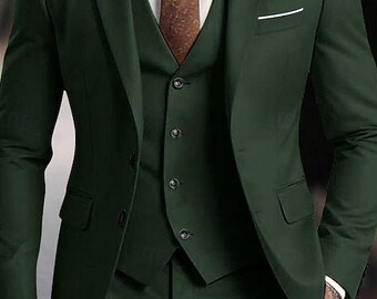 メンズダークグリーンスーツ：スリーピースウェディングプロム