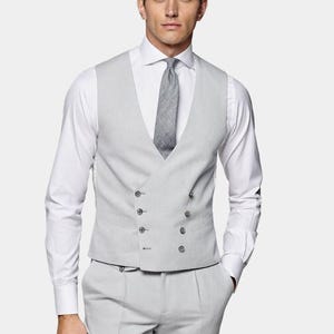 Men’s Light Grey Double Breasted Vest | Formal Waistcoat for Wedding, Prom & Party | Groom and Groomsmen Suit Vest |Business and Casual Vest