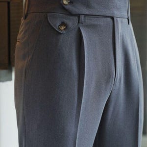 Mens High Waist Pleated Dress Pants – Grey Trousers with Side Button Closure, Tailored Fit Formal, Party and Casual Wear
