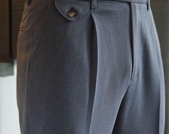 Hohe Taille Falten Graue Anzughose: Taillierte Passform Hose