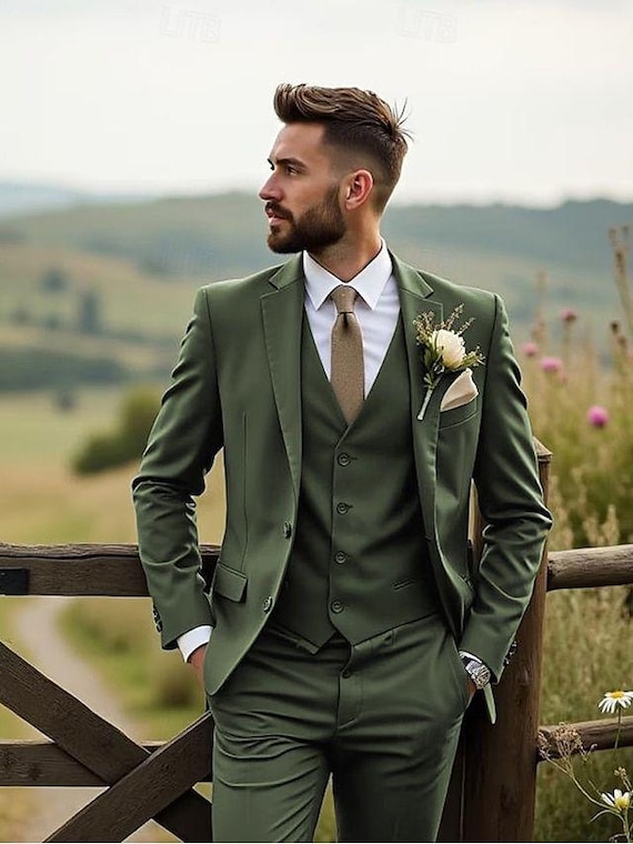 Men's Green Slim Fit Suit: 3-piece Wedding Groom Party Wear Ideal for  Wedings - Etsy