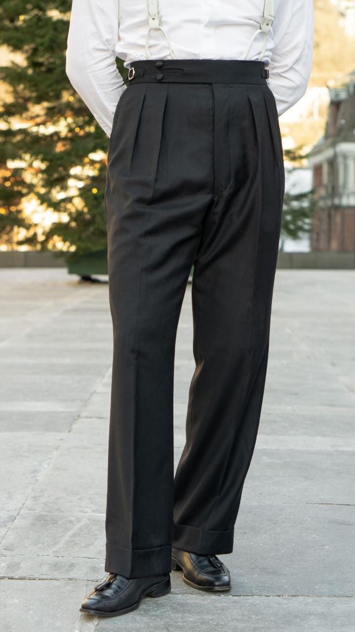 black pleated dress pants Men High Waist Size:UK 10-12 (S) Belt loops on waistband. SCH007673_B_M Chocolate Layered Mesh Asymmetric