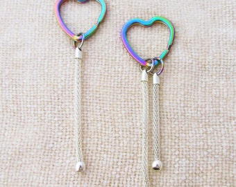 RAINBOW heart keychain with silver beadable dangles fits european beads and charms