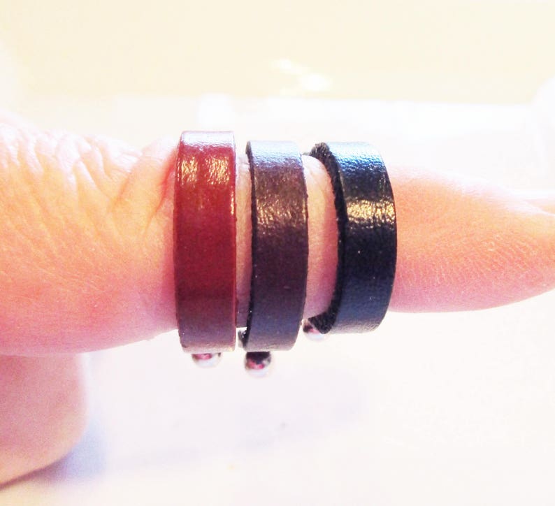 Leather Add-a-Bead Ring Blanks in Black, Brown or Rust, Beadable fits Small and Large Hole Beads image 3