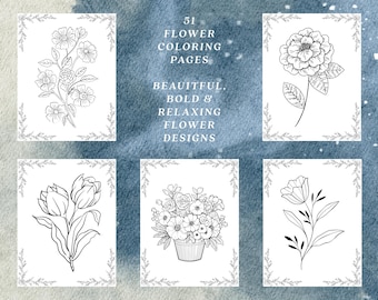 Flower Coloring Book: 51 Botanical Designs for Adults & Kids (Printable PDF 8.5x11)