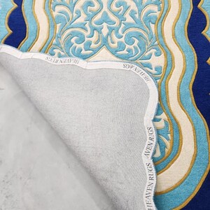 Luxury Teal Scalloped Handmade Tufted Rug, Custom Royal Living Room Carpet, Vintage Floral Area Rug Decor image 16