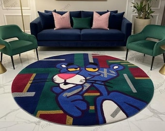 Handgemaakte getuft Kleurrijke Cartoon Panter Rond Tapijt Modern Speels Karakter Tapijt Woonkamer Accent Zacht Pluche Cirkel Tapijt voor Home Decor