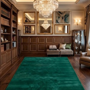 Emerald Green Handmade Tufted Rug, Modern Solid Color Area Rug, Custom Wool Carpet, Luxury Home Decor