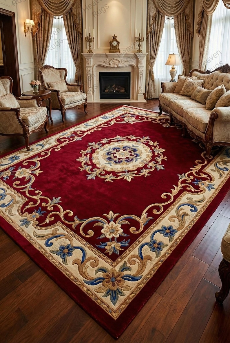 Handmade Red Floral Tufted Rug, Vintage Medallion Wool Area Rug ...